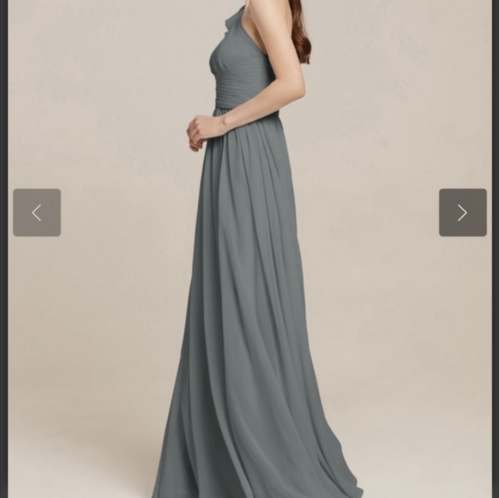 One Shoulder Chiffon Bridesmaid Dress Grey Size 8 - Picture 2 of 10